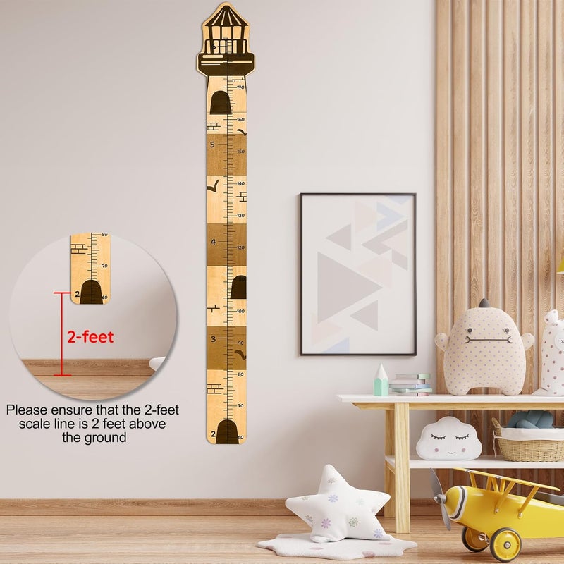 Beinou Growth Chart for Wall Wood Height Chart for Kids Height Measurement for Wall Boy Girls Height Wall Chart Growth Measuring Ruler Room Wall Decor,Lighthouse - Image 4